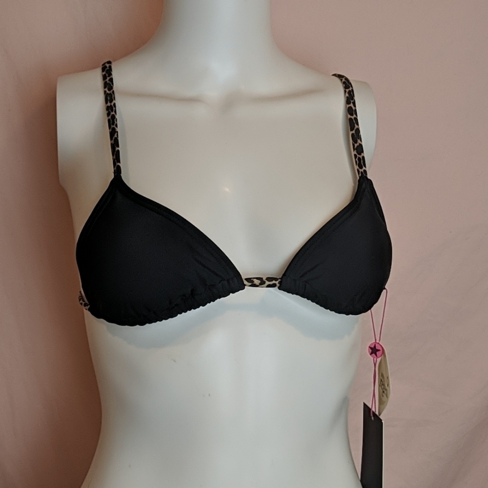 South Beach Black Leopard Strap Bikini Top